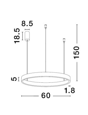 Nova Luce Elowen - lampe suspendue - Ø 60 x 150 cm - 60W dimmable LED inclus - silver