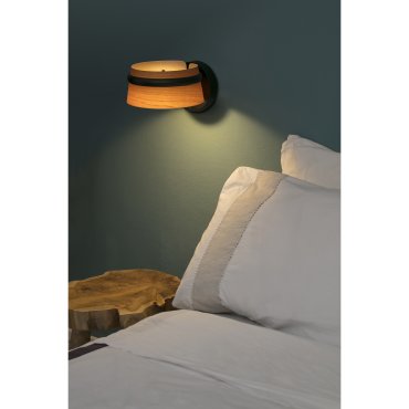 Faro Loop - applique murale - 19 x 24 x 13 cm - 6W LED dimmable inclus - marron et noir - Bois de cerisier