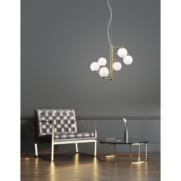 Nova Luce Agrigento - lampe suspendue - Ø 45 x 150 cm - opale et laiton antique
