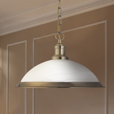 Searchlight Bistro - lampe suspendue - Ø 34 x 77 cm - albâtre et laiton antique