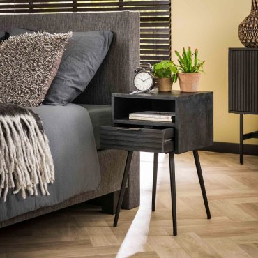 Vico Marina - table de chevet - 35 x 35 x 60 cm - bois de manguier noir