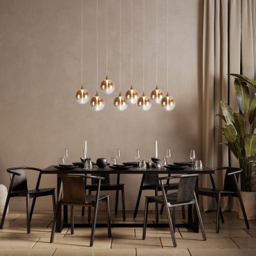 Searchlight Alchemy - lampe suspendue - 107 x 150 cm - 29W LED dimmable inclus - noir, or et ambre