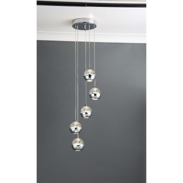 Searchlight Ice Ball - lampe suspendue - Ø 26 x 102 cm - 5 x 6W LED dimmable inclus - chrome et transparent