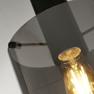 Searchlight Sweden - lampe suspendue - Ø 22 x 120 cm - noir mat et verre fumé