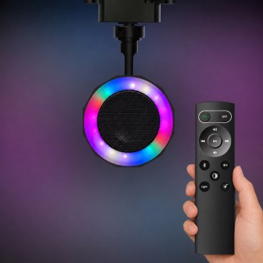 Roi Du Luminaire LED Track Speaker - haut-parleur sur rail - enceinte Bluetooth avec éclairage RGB et télécommande - système de rail triphasé - noir