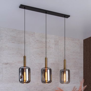 Lucide Joanet - lampe suspendue - 110 x 22 x 180 cm - verre fumé et laiton