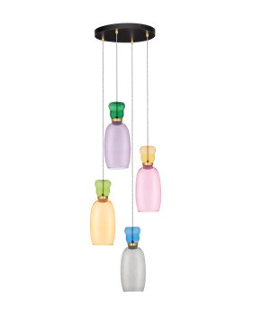 Nova Luce Pluma - lampe suspendue - Ø 42 x 150 cm - 36W LED inclus - or, jaspe brillant, violet, jaune, rose, vert clair, bleu clair et verre cyan