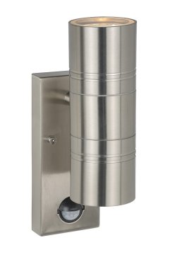 Lucide Arne - applique murale avec détecteur de mouvement - 6,3 x 12 x 22,5 cm - 2 x 5W LED inclus - IP44 - chrome satiné