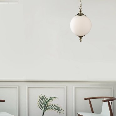 Searchlight Avalon - lampe suspendue - Ø 25 x 100 cm - blanc opale et laiton antique