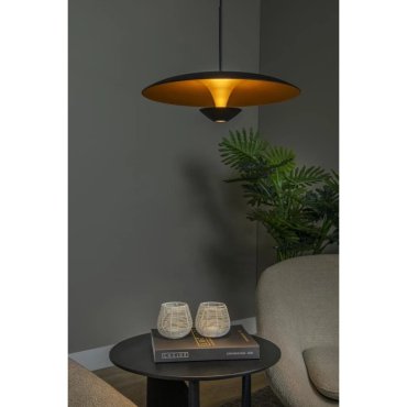 Lucide Kenneth - lampe suspendue - Ø 40 x 170 cm - 12W LED dimmable inclus - noir et or mat