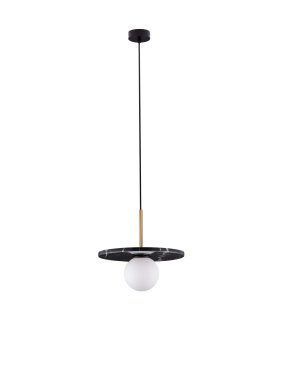 Nova Luce Idor - lampe suspendue - Ø 30 x 185 cm - marbre noir et verre opale