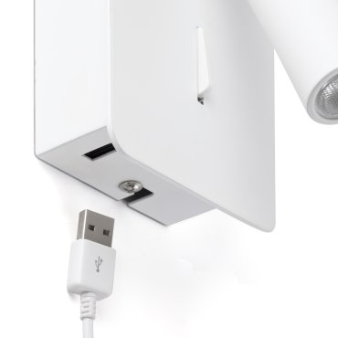 Faro Suau - applique murale avec interrupteur et port USB - 9,5 x 14 x 17 cm - 3W LED inclus - blanc mat