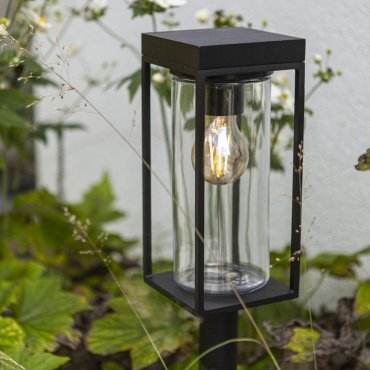 Lutec Flair - poteau de jardin solaire - 12 x 12 x 76 cm - 2W LED inclus - IP44 - noir