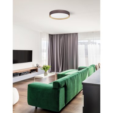 Nova Luce Luton - plafonnier - Ø 55 x 8,5 cm - 47W LED inclus - brun café et blanc mat