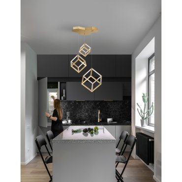 Nova Luce Gabbia - lampe suspendue - 56 x 48,5 x 156 cm - 110W LED dimmable inclus - or