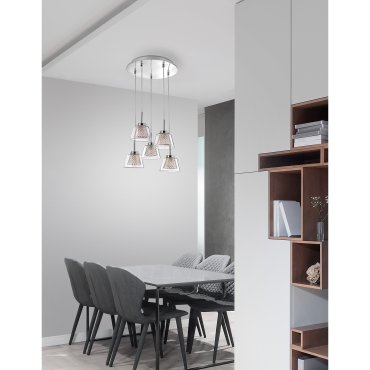 Nova Luce Boccale - lampe suspendue - Ø 30 x 120 cm - 5 x 33W halogène inclus - chrome et transparent