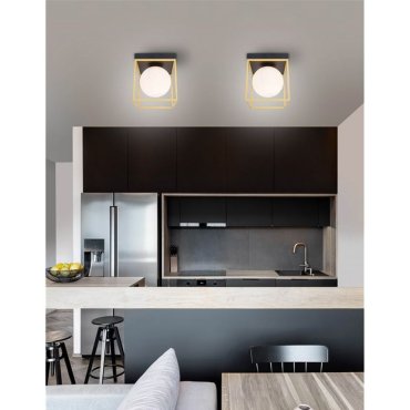 Nova Luce Juliet - plafonnier - 18,5 x 18,5 x 20 cm - laiton, blanc opale et noir