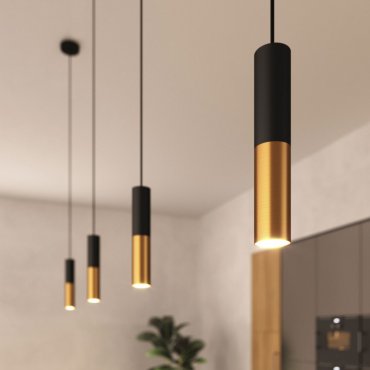 Creative Cables Double Tube - lampe suspendue 1L - Ø 12,5 x Ø 6 x 190 cm - bronze brossé et noir