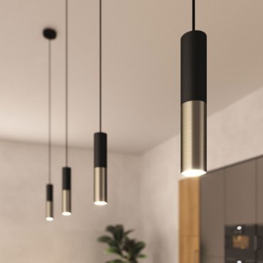 Creative Cables Double Tube - lampe suspendue 1L - Ø 12,5 x Ø 6 x 190 cm - titane brossé et noir
