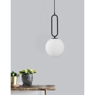 Nova Luce Grus - lampe suspendue - Ø 20 x 120 cm - noir mat et opale