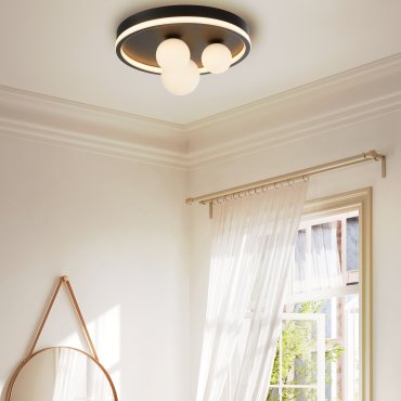 Searchlight Trident - plafonnier - Ø 40 x 16 cm - 24W LED inclus - noir et opale
