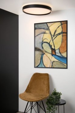 Lucide Nuria - plafonnier - Ø 50 x 7,5 cm - 36W LED inclus - 3 niveaux de gradation - noir