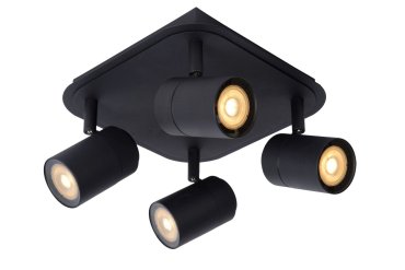 Lucide Lennert - spot en saillie - 22 x 22 x 12,5 cm - 4 x 5W LED dimmable inclus - IP44 - noir