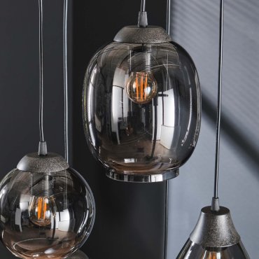 Vico Mix 5L - lampe suspendue - Ø 43 x 180 cm - vieil argent/chrome