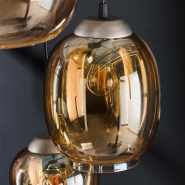 Vico Mix 5L - lampe suspendue - Ø 43 x 180 cm - vieil argent/ambre