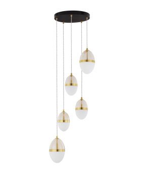 Nova Luce Egna - lampe suspendue - Ø 45 x 120 cm - 59W LED inclus - opale, verre cognac, or et noir