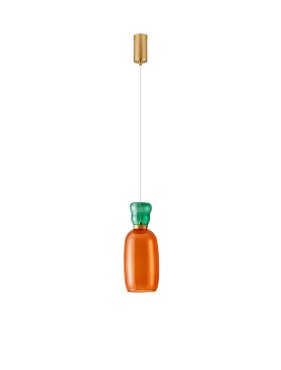 Nova Luce Pluma - lampe suspendue - Ø 15 x 179 cm - 9W LED inclus - or, jaspe brillant et verre orange
