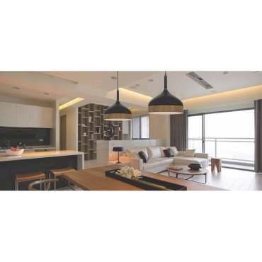Artdelight Moondrop - lampe suspendue - Ø 30 x 181 cm - noir et bois