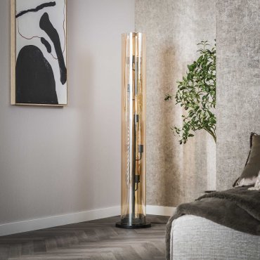 Vico Tube Amber Glass - lampadaire - Ø 20 x 153 cm - noir