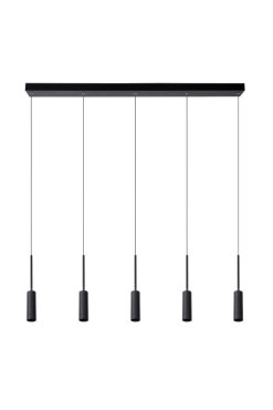 Lucide Tubule - lampe suspendue 5L - 101 x 8 x 169 cm - 5 x 7W LED inclus - noir