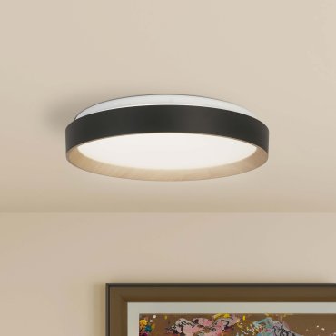 Searchlight Sorrento - plafonnier avec télécommande - Ø 38 x 8 cm - 24W LED dimmable inclus - noir et effet bois