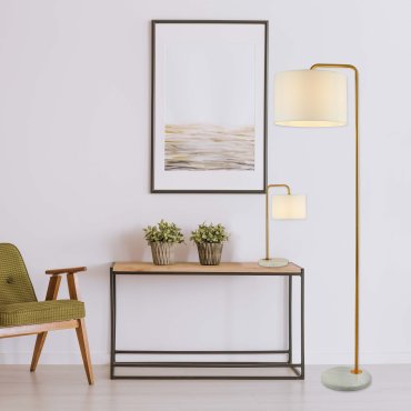 Searchlight Gallow - lampadaire - 155 cm - or et blanc opale