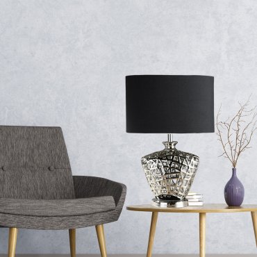 Searchlight Network - lampe à poser - 42 cm - noir et chrome