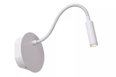 Lucide Jolijn - applique murale avec bras de lecture flexible - rechargeable via câble USB - Ø 11 x 3,2 cm - 2W led inclus - blanc