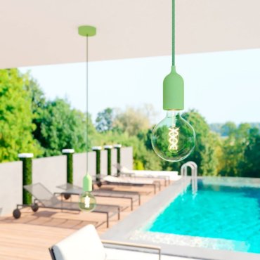 Creative Cables Eiva Pastel - suspension extérieure avec fixation plafond en silicone - Ø 12,5 x 164,5 cm - IP65 - vert tendre