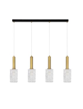 Nova Luce Certa - lampe suspendue - 90 x 120 x 12,5 cm - verre transparent, laiton doré et noir