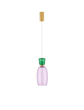 Nova Luce Pluma - lampe suspendue - Ø 15 x 179 cm - 9W LED inclus - or, jaspe brillant et verre violet