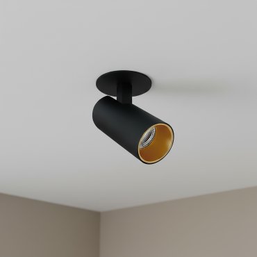 ONE Light COB Cylinders - spot en saillie avec réflecteur noir et laiton - Ø 6 x 9 cm - LED dimmable 6,5 W incluse - noir