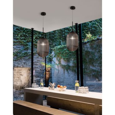 Nova Luce Athena - lampe suspendue - Ø 22,5 x 120 cm - gris fumé et noir mat