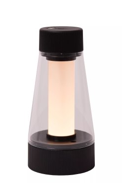 Lucide Lorali - lampe de table rechargeable - Ø 7,7 x 16 cm - 1,2W LED avec fonction dimmer incluse - IP44 - noir