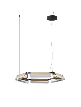Nova Luce Apnea - lampe suspendue - Ø 72 x 150 cm - 39W dimmable LED inclus - noir sablé, or et gris