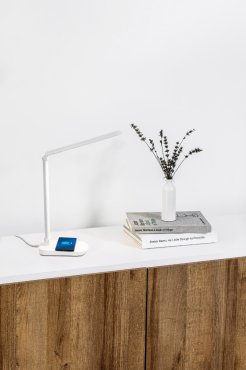 Faro Anouk - lampe de table - 13,5 x 35 x 40 cm - avec chargeur sans fil - 8W dimmable à warm LED inclus - blanc