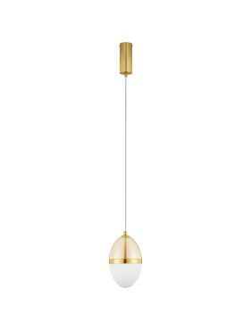Nova Luce Egna - lampe suspendue - Ø 15 x 120 cm - 20W LED inclus - opale, verre cognac et or