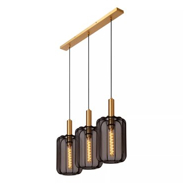 Lucide Corina - lampe suspendue 3L - 90 x 22 x 185 cm - noir et laiton