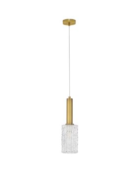 Nova Luce Certa - lampe suspendue - Ø 12,5 x 120 cm - verre transparent et laiton doré