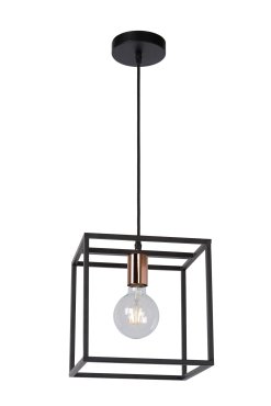 Lucide Arthur - lampe suspendue - 25 x 25 x 155 cm - noir et cuivre